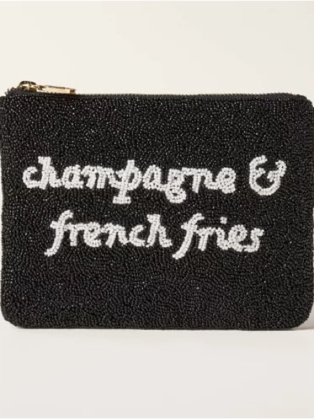 kate spade Black Beaded Zip Pouch with White Script